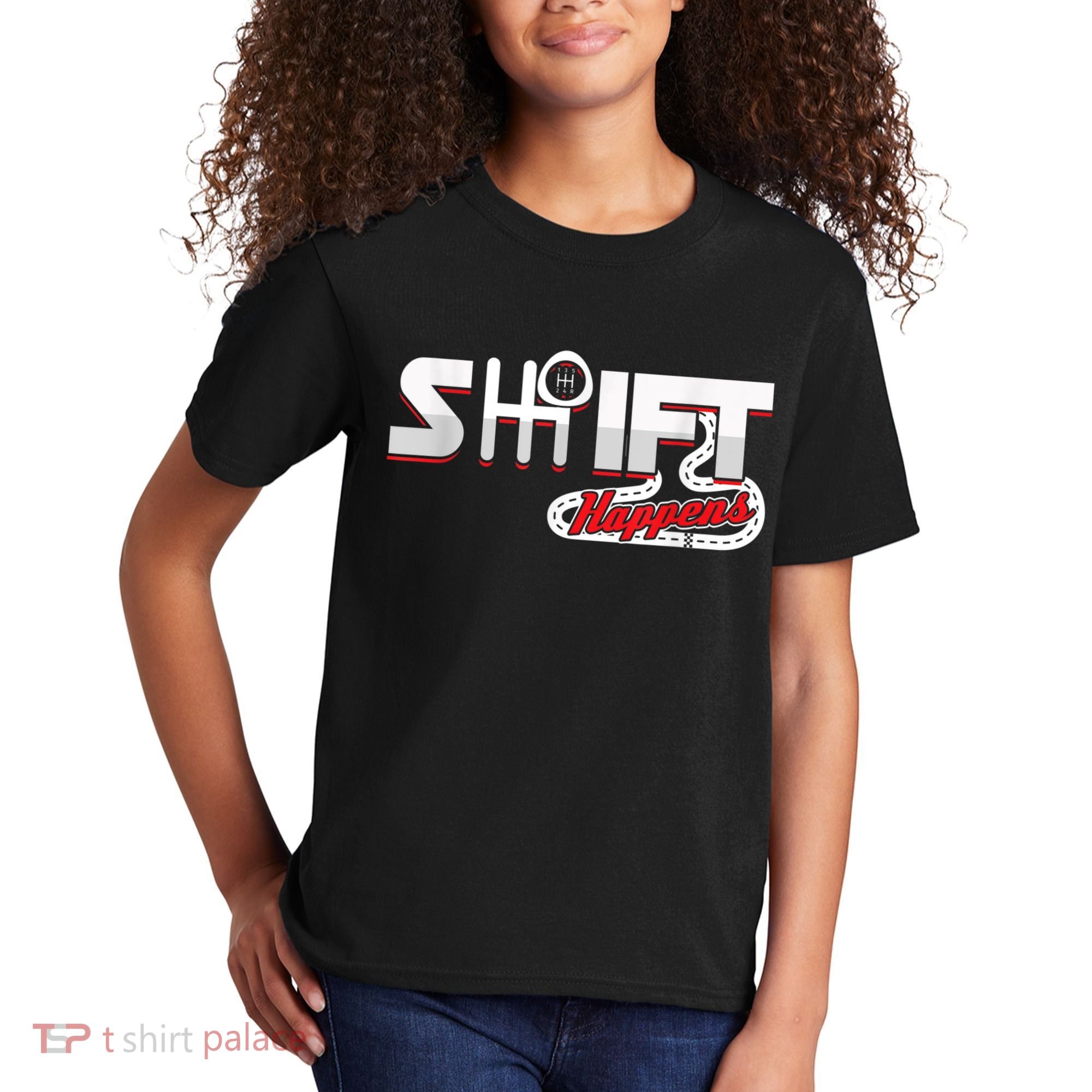 Shift Happens Race Racing Car Manual Mechanic Sportcar Kids T-Shirt