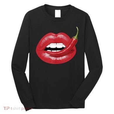 Sexy Hot Red Chili Pepper Lips Long Sleeve Shirt