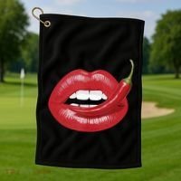Sexy Hot Red Chili Pepper Lips Golf Towel thumb 1