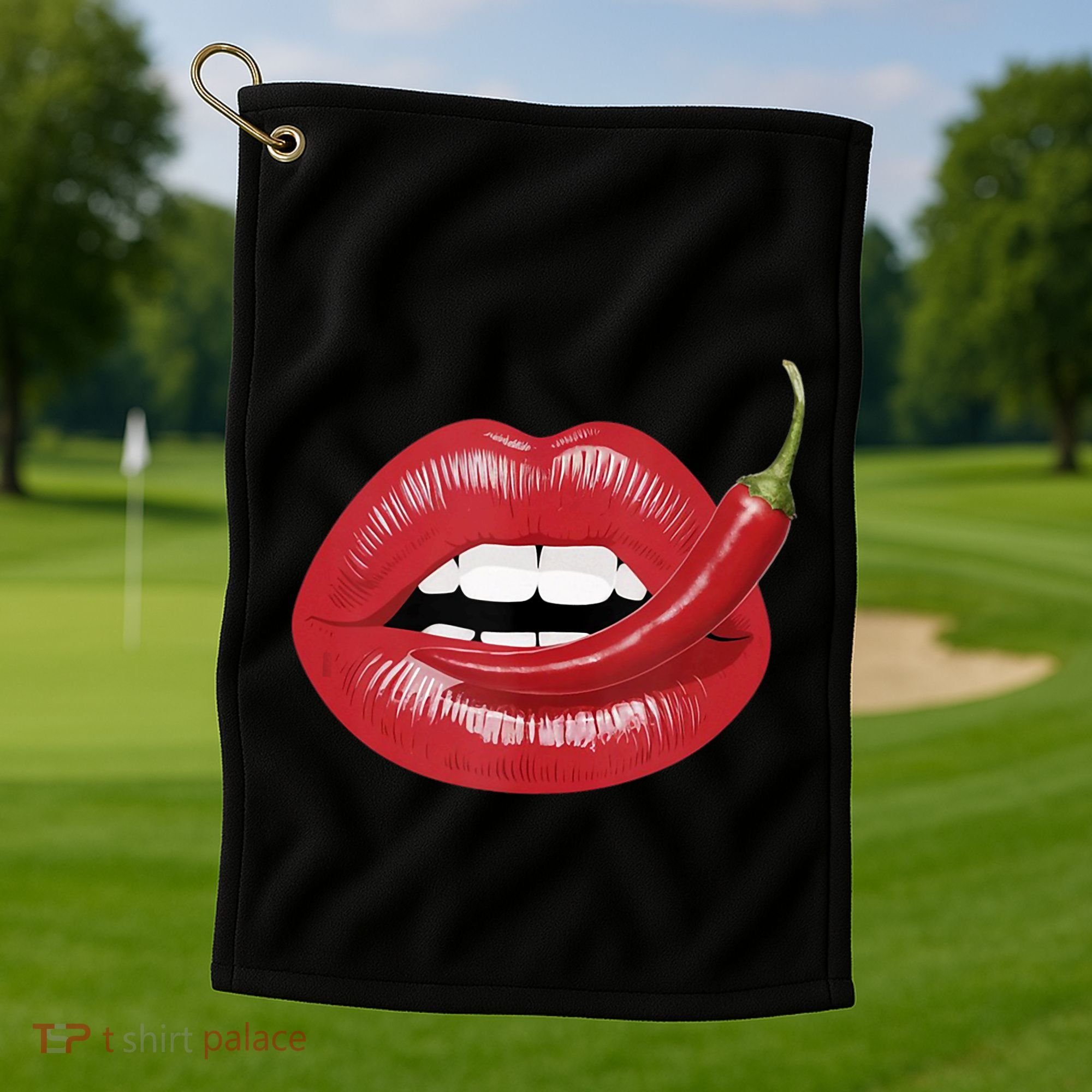 Sexy Hot Red Chili Pepper Lips Golf Towel