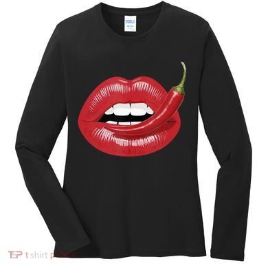 Sexy Hot Red Chili Pepper Lips Women's Long Sleeve Shirt
