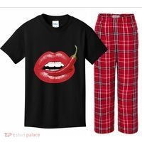 Sexy Hot Red Chili Pepper Lips Kids Plaid Pajama Set thumb 0