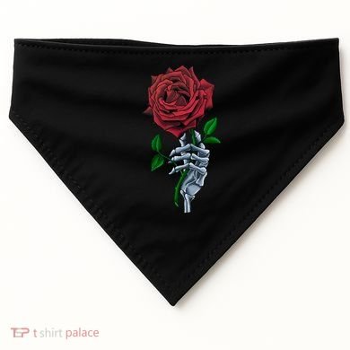 Skeleton Hand Red Rose Flower USA-Made Doggie Bandana