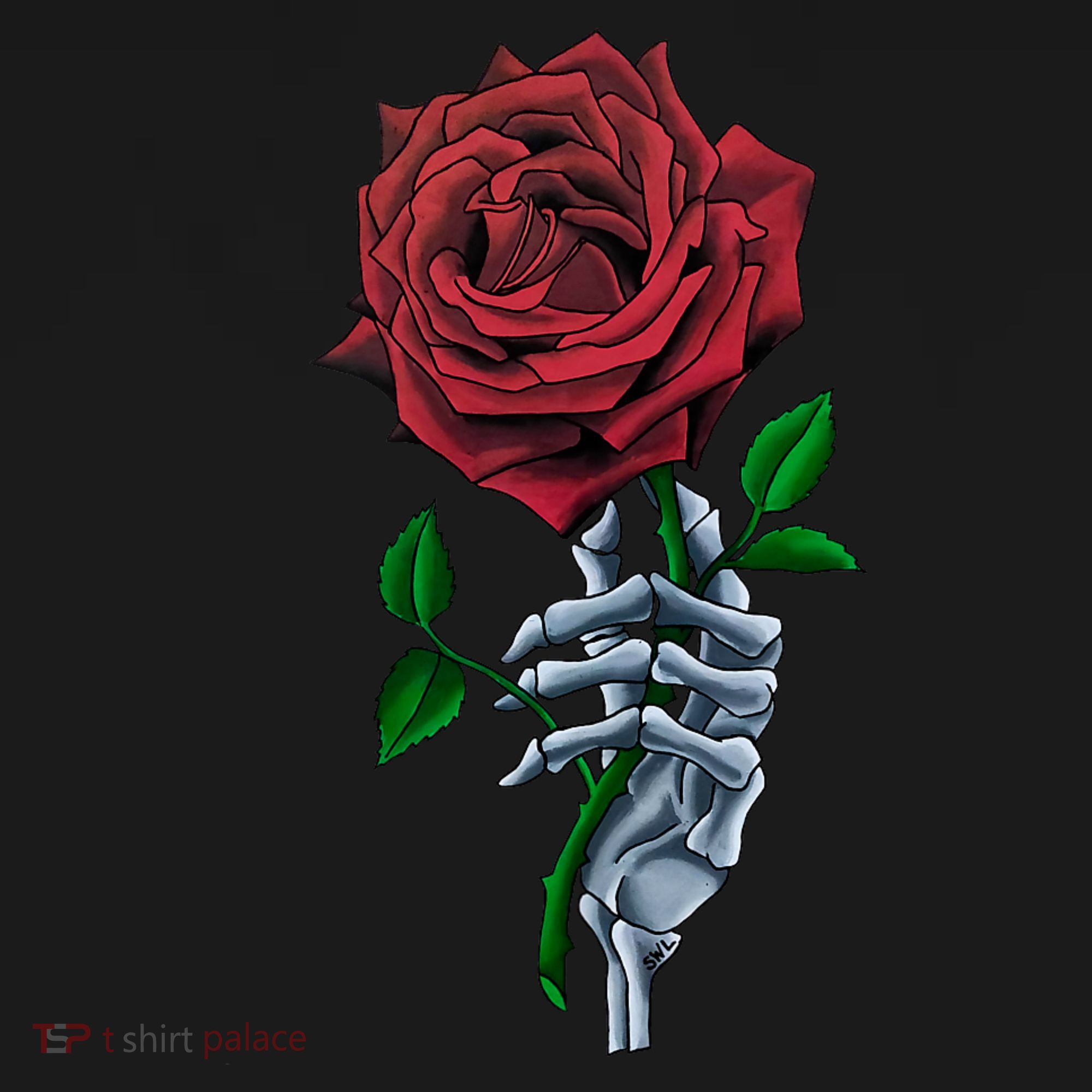 Skeleton Hand Red Rose Flower Long Sleeve Shirt