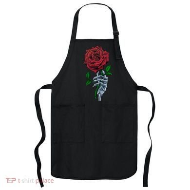 Skeleton Hand Red Rose Flower Apron