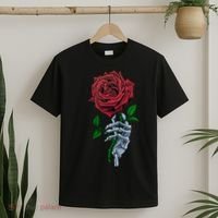 Skeleton Hand Red Rose Flower T-Shirt thumb 2