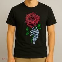 Skeleton Hand Red Rose Flower T-Shirt thumb 3