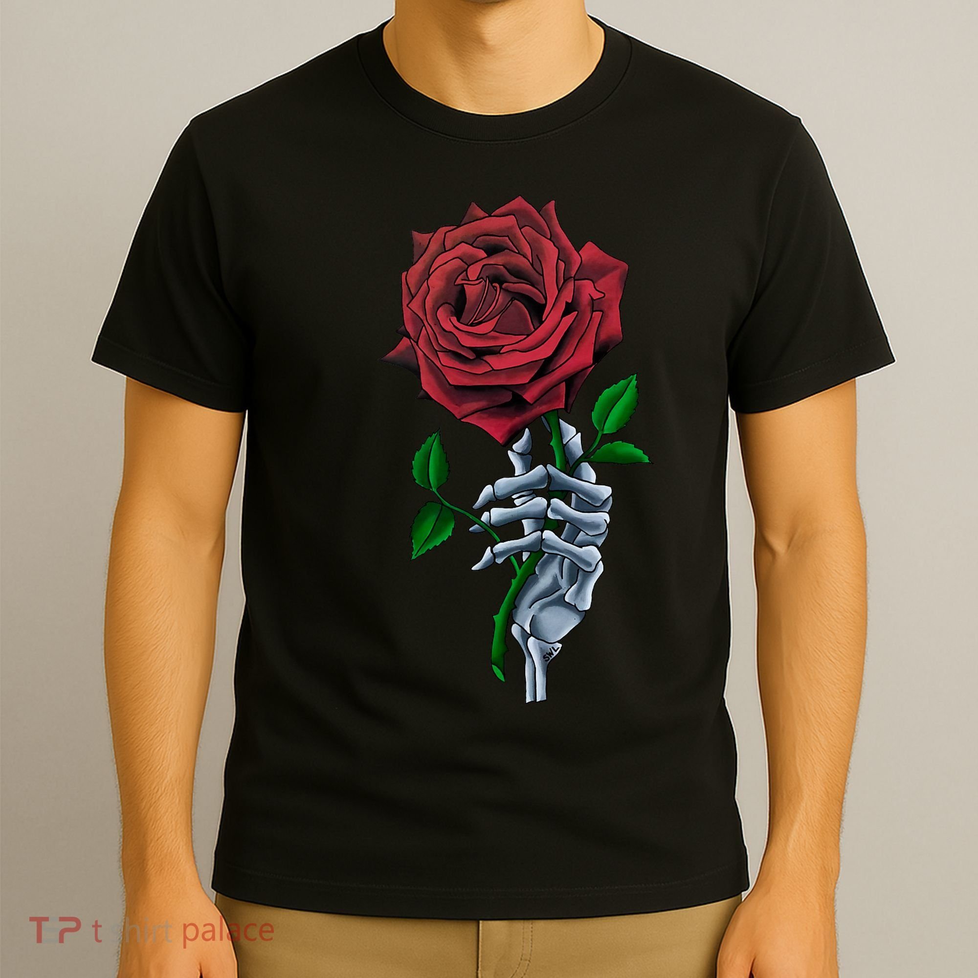 Skeleton Hand Red Rose Flower T-Shirt
