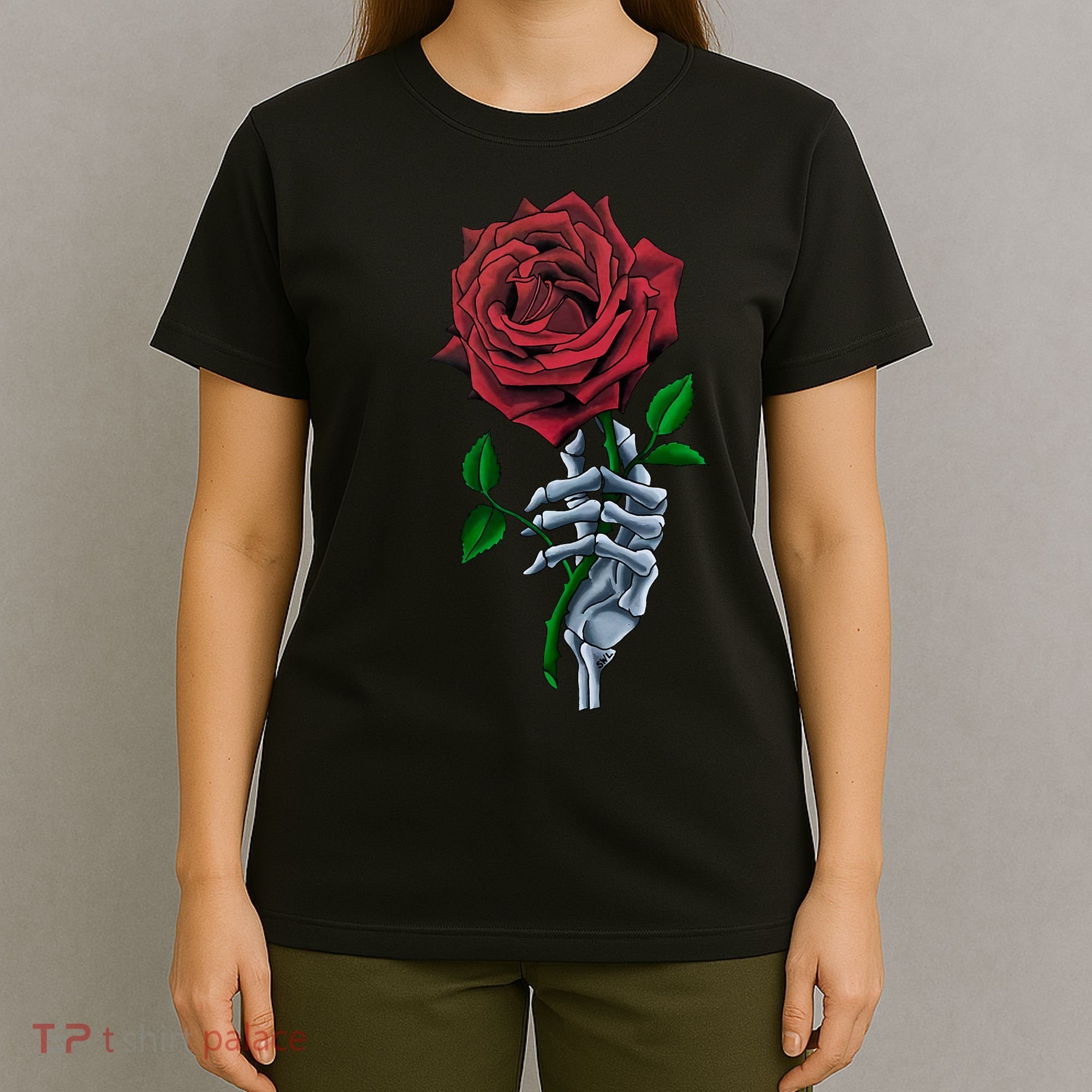 Skeleton Hand Red Rose Flower T-Shirt