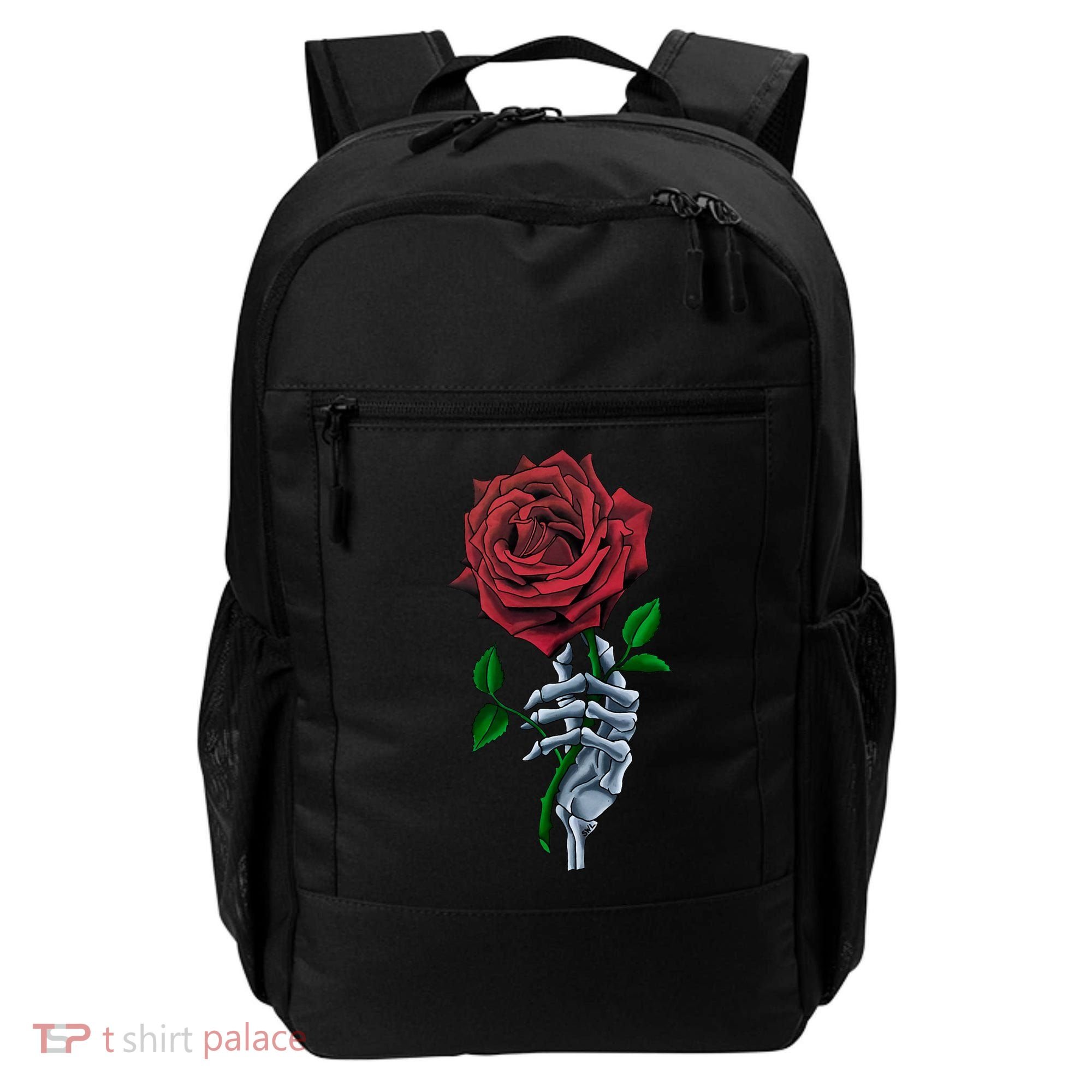 Skeleton Hand Red Rose Flower Backpack