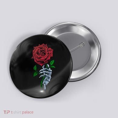 Skeleton Hand Red Rose Flower Button