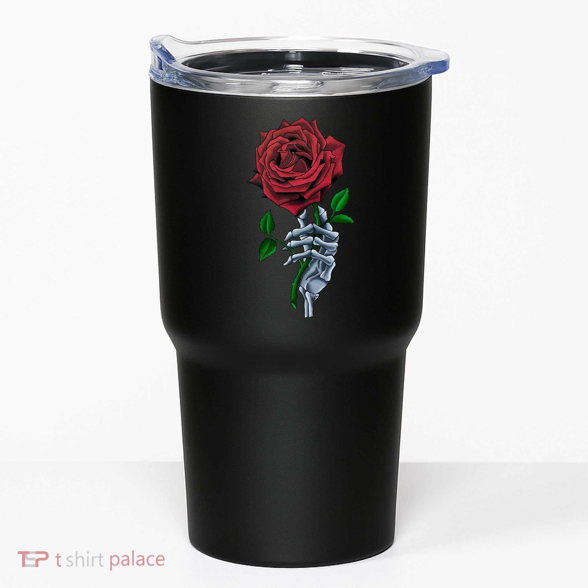Skeleton Hand Red Rose Flower Tumbler