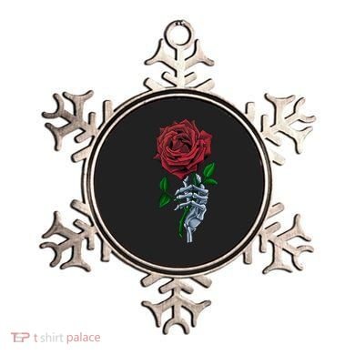 Skeleton Hand Red Rose Flower Ornament