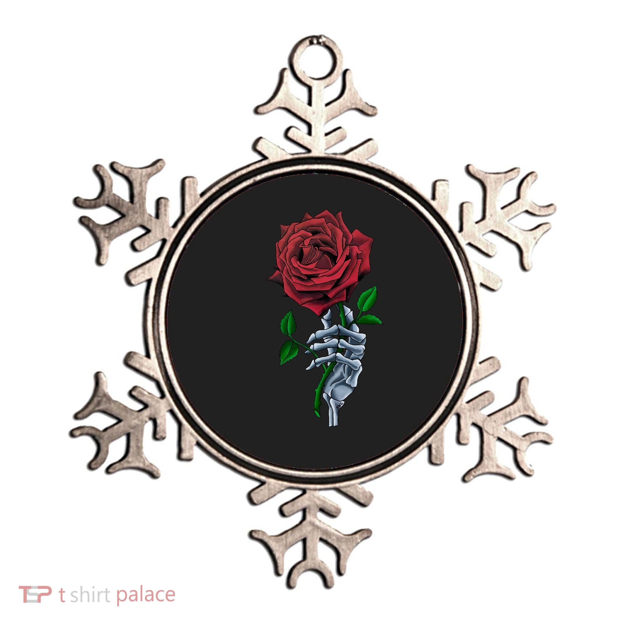 Skeleton Hand Red Rose Flower Ornament