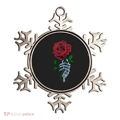 Skeleton Hand Red Rose Flower Ornament
