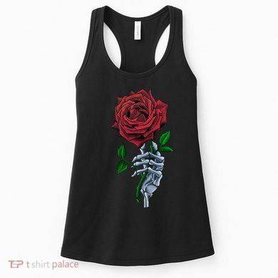 Skeleton Hand Red Rose Flower Women's Tank Top