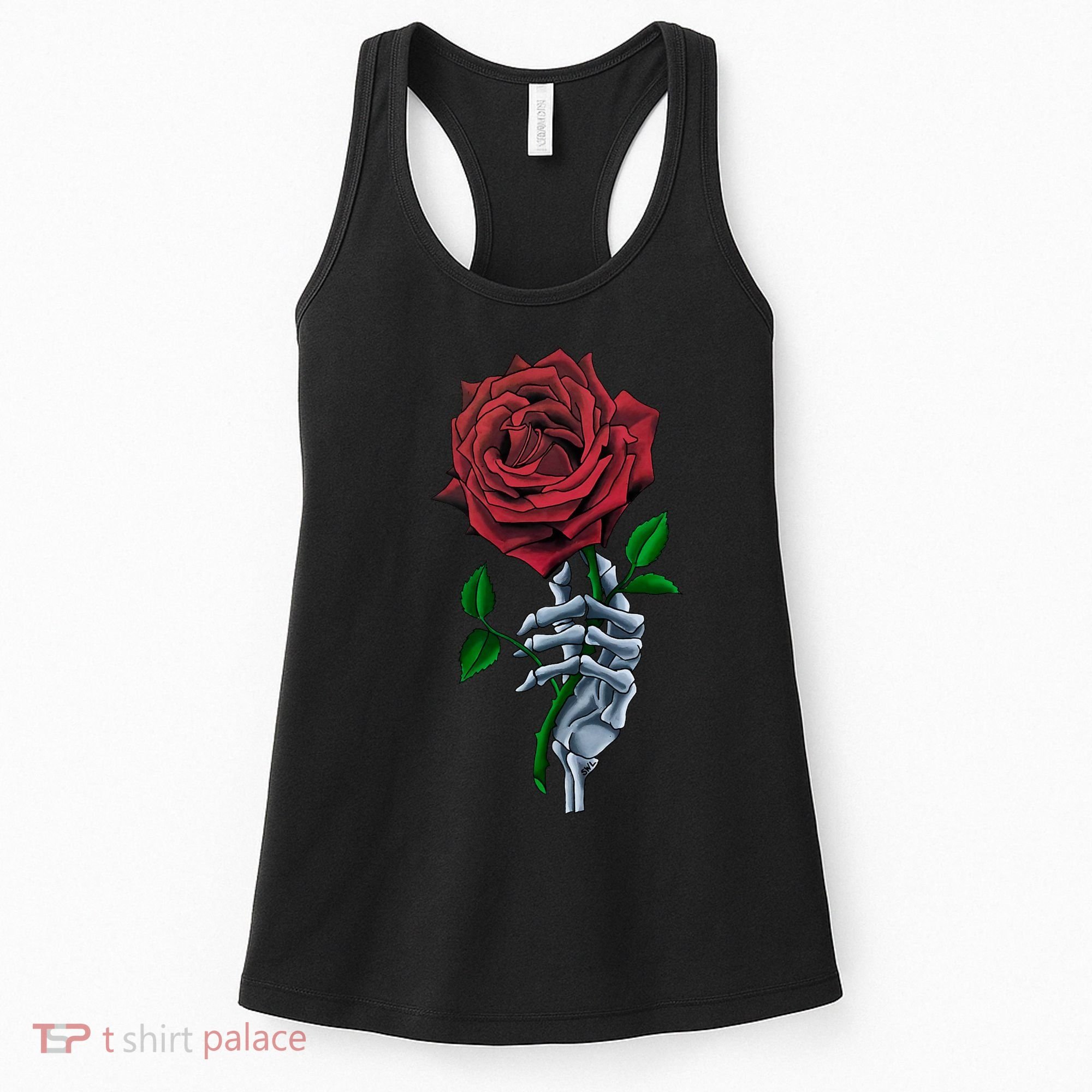Skeleton Hand Red Rose Flower Women's Tank Top