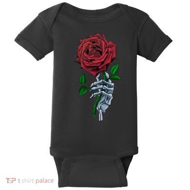 Skeleton Hand Red Rose Flower Baby Bodysuit