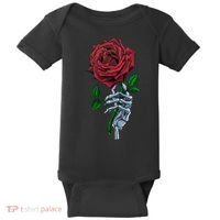 Skeleton Hand Red Rose Flower Baby Bodysuit thumb 0