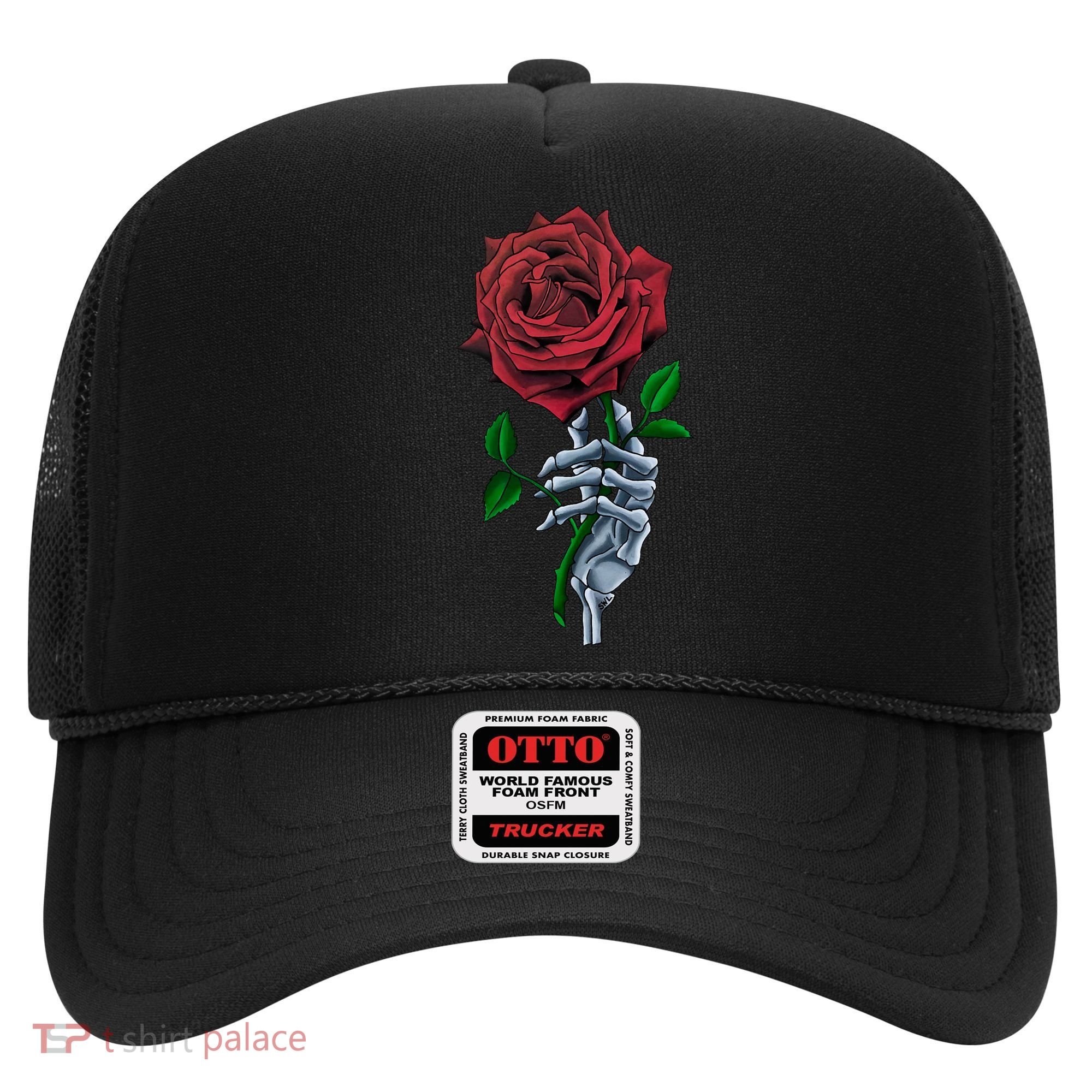 Skeleton Hand Red Rose Flower Hat