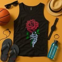 Skeleton Hand Red Rose Flower Tank Top thumb 4