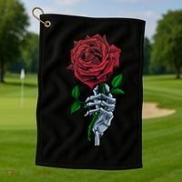 Skeleton Hand Red Rose Flower Golf Towel thumb 1
