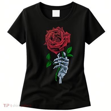 Skeleton Hand Red Rose Flower Women's T-Shirt