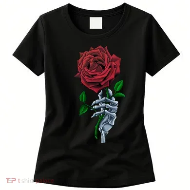 Skeleton Hand Red Rose Flower Women's T-Shirt