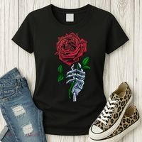 Skeleton Hand Red Rose Flower Women's T-Shirt thumb 3