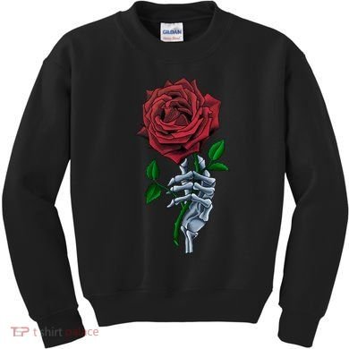 Skeleton Hand Red Rose Flower Kids Sweatshirt