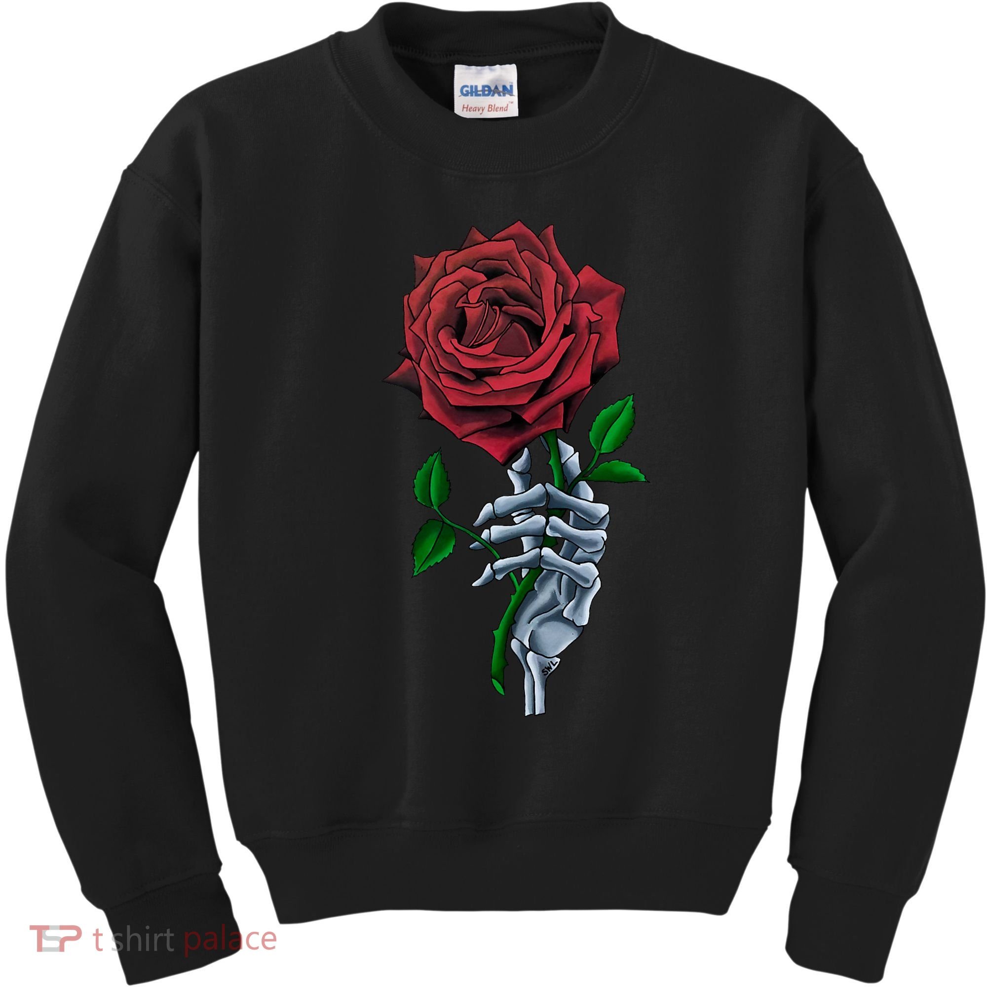 Skeleton Hand Red Rose Flower Kids Sweatshirt