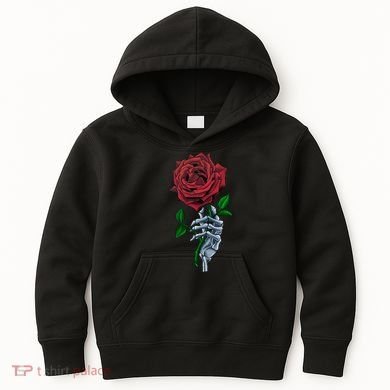 Skeleton Hand Red Rose Flower Kids Hoodie