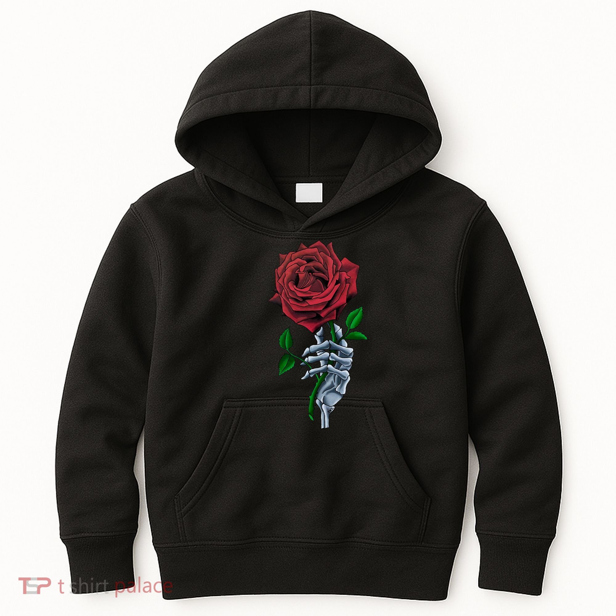 Skeleton Hand Red Rose Flower Kids Hoodie