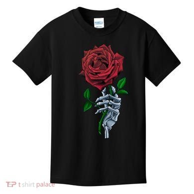 Skeleton Hand Red Rose Flower Kids T-Shirt