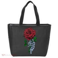 Skeleton Hand Red Rose Flower Tote Bag thumb 0