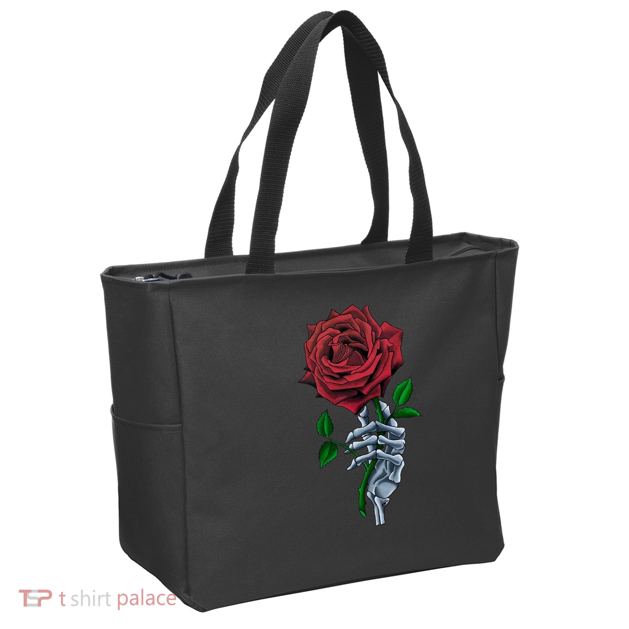 Skeleton Hand Red Rose Flower Tote Bag