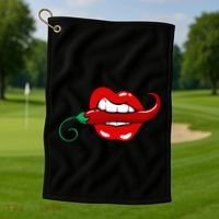 Sexy Hot Red Chili Pepper Lips Golf Towel thumb 1