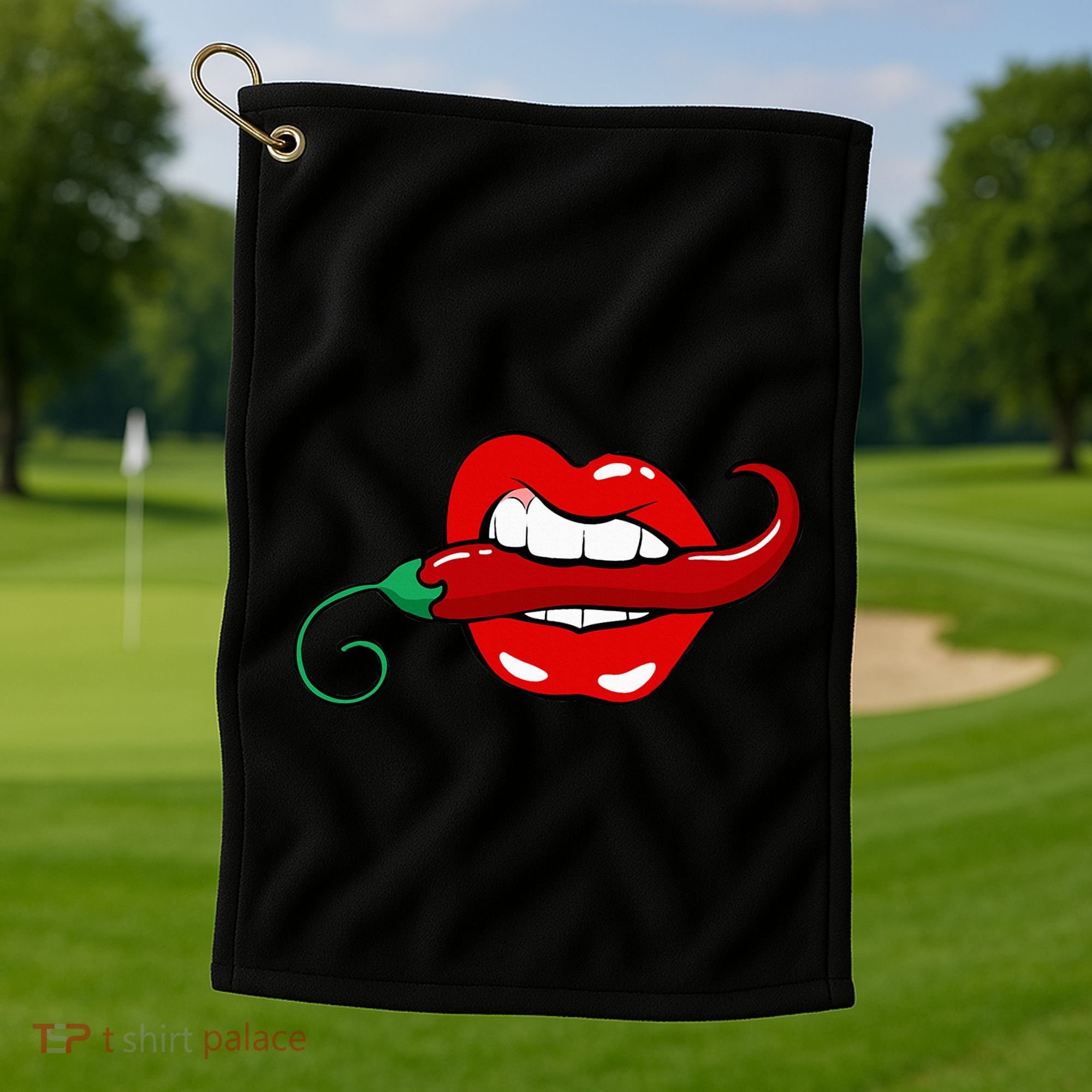Sexy Hot Red Chili Pepper Lips Golf Towel