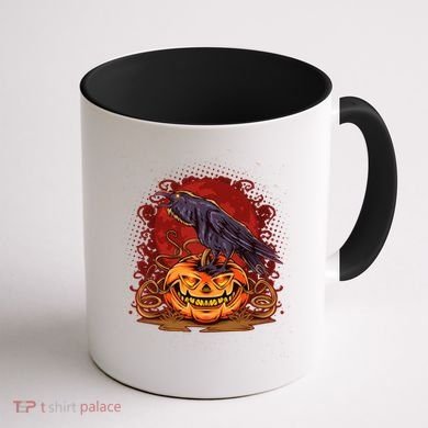 Spooky Halloween Raven Crow Jacklantern Pumpkin Coffee Mug back