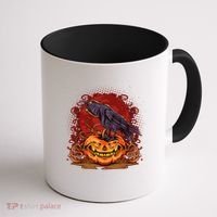 Spooky Halloween Raven Crow Jacklantern Pumpkin Coffee Mug thumb 1