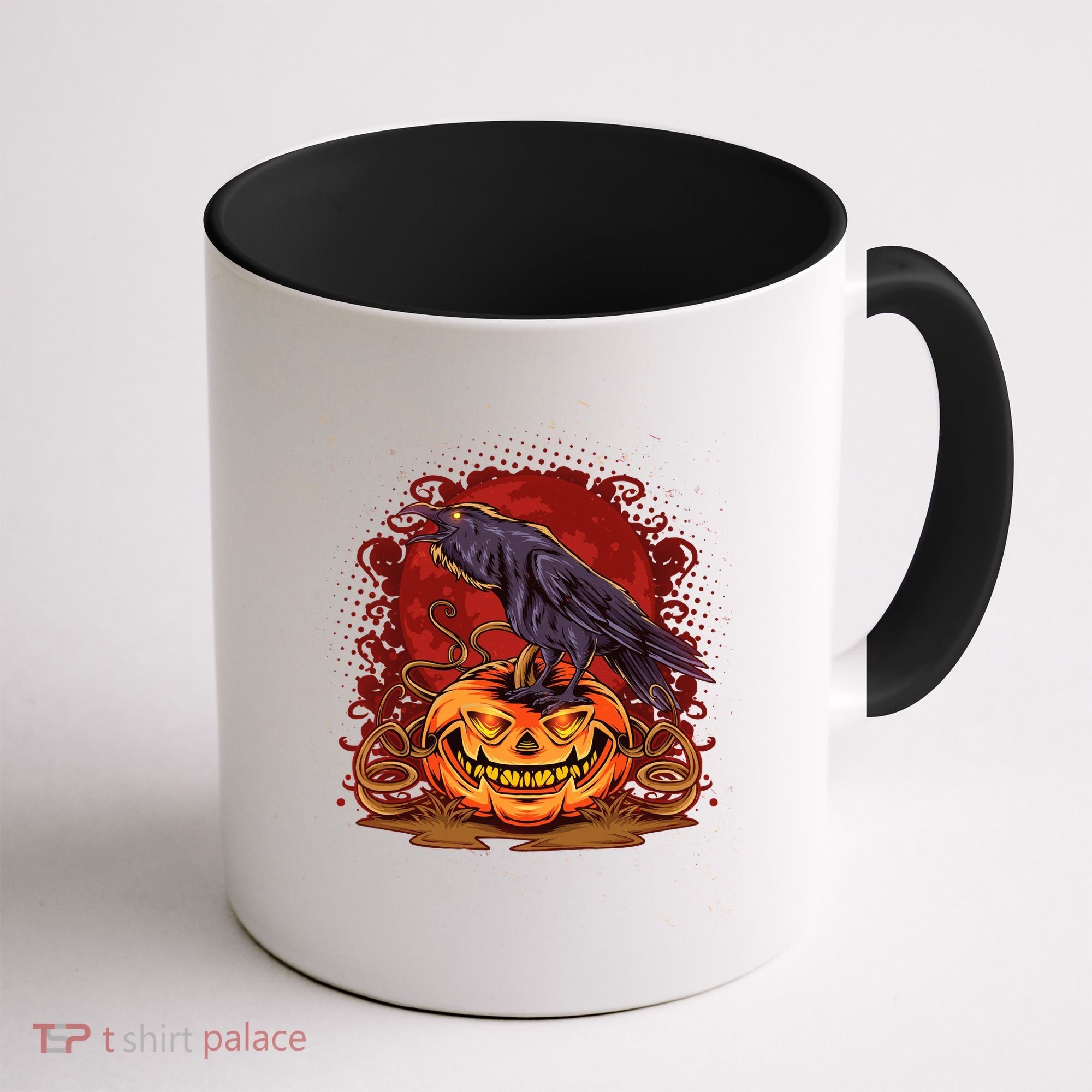 Spooky Halloween Raven Crow Jacklantern Pumpkin Coffee Mug