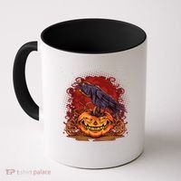 Spooky Halloween Raven Crow Jacklantern Pumpkin Coffee Mug thumb 0