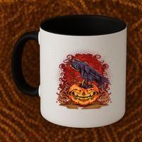 Spooky Halloween Raven Crow Jacklantern Pumpkin Coffee Mug thumb 2