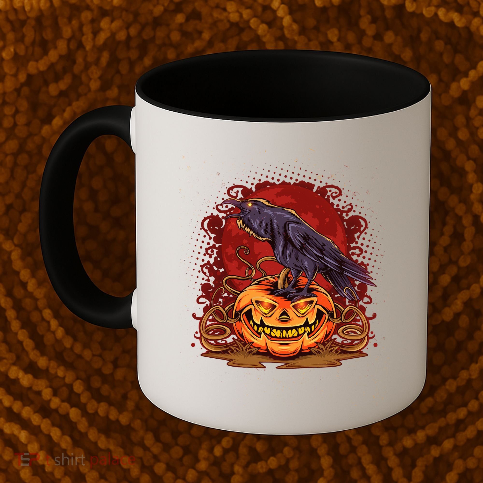 Spooky Halloween Raven Crow Jacklantern Pumpkin Coffee Mug