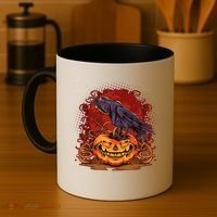 Spooky Halloween Raven Crow Jacklantern Pumpkin Coffee Mug thumb 4