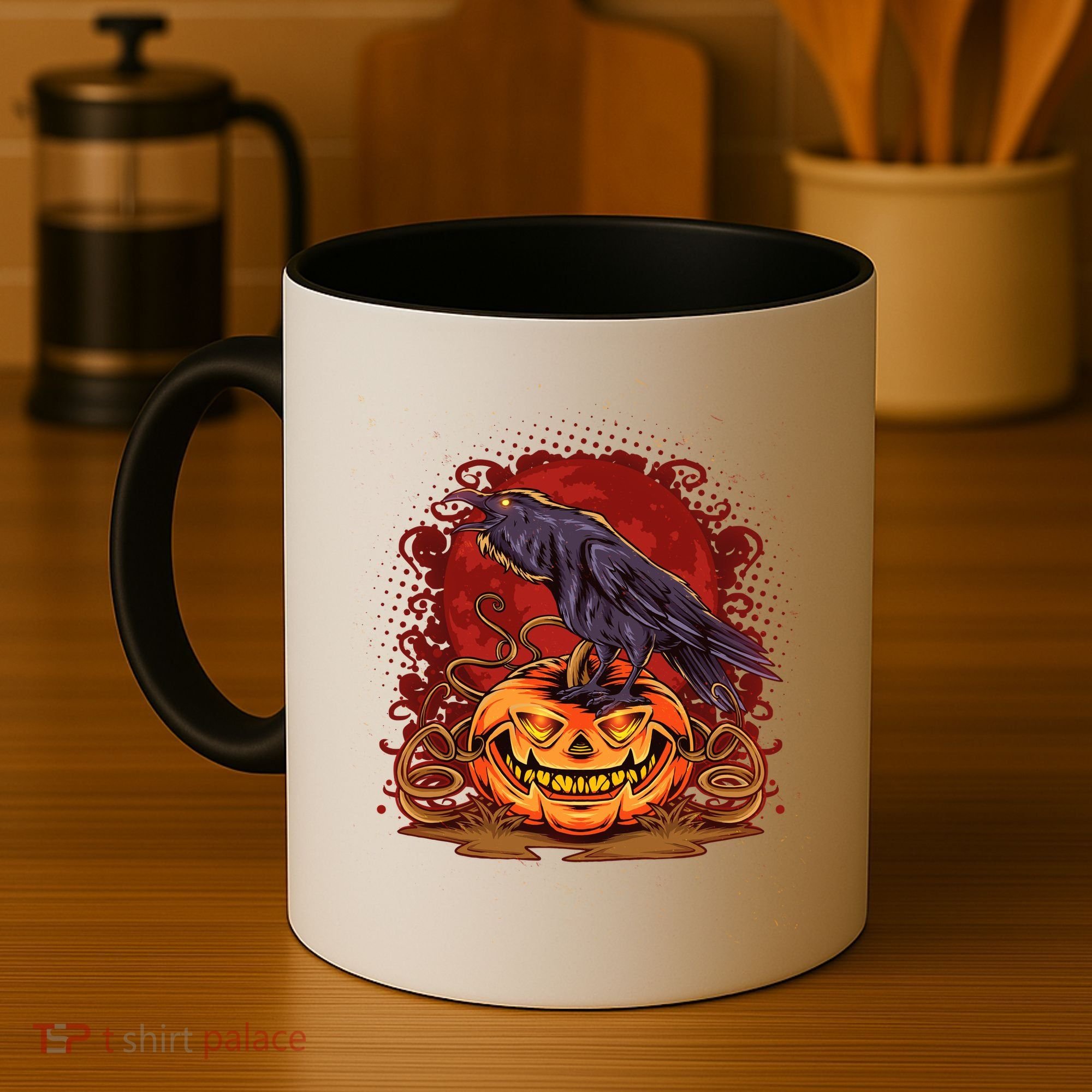 Spooky Halloween Raven Crow Jacklantern Pumpkin Coffee Mug