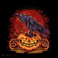 Spooky Halloween Raven Crow Jacklantern Pumpkin Ornament thumb 1