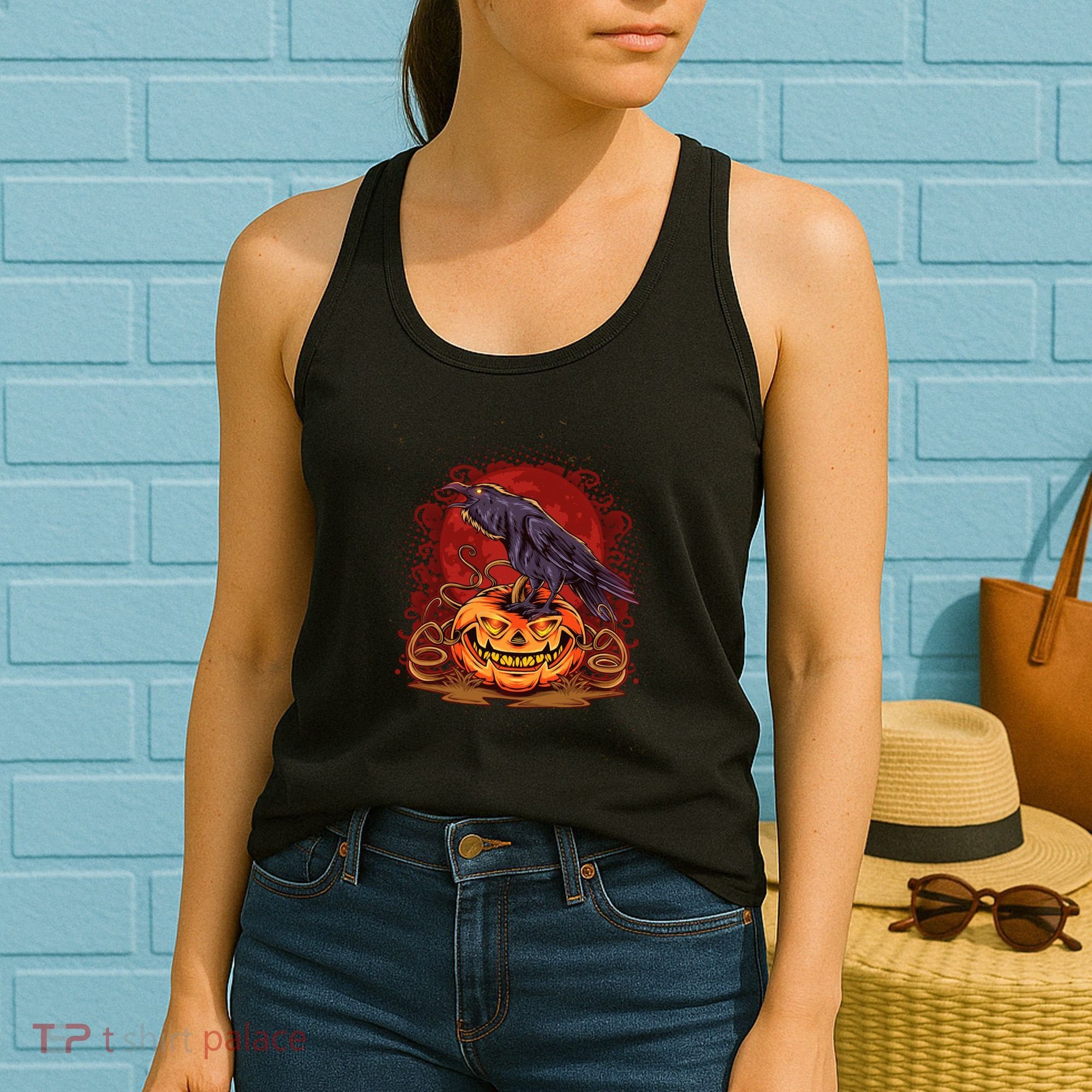 Spooky Halloween Raven Crow Jacklantern Pumpkin Women's Tank Top