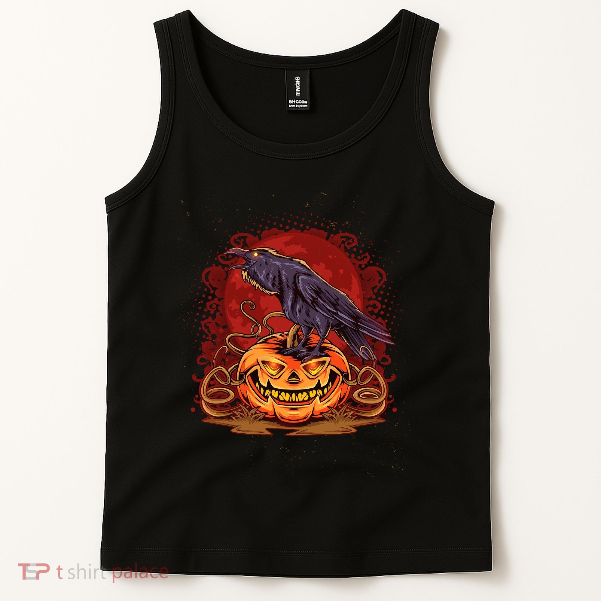 Spooky Halloween Raven Crow Jacklantern Pumpkin Tank Top
