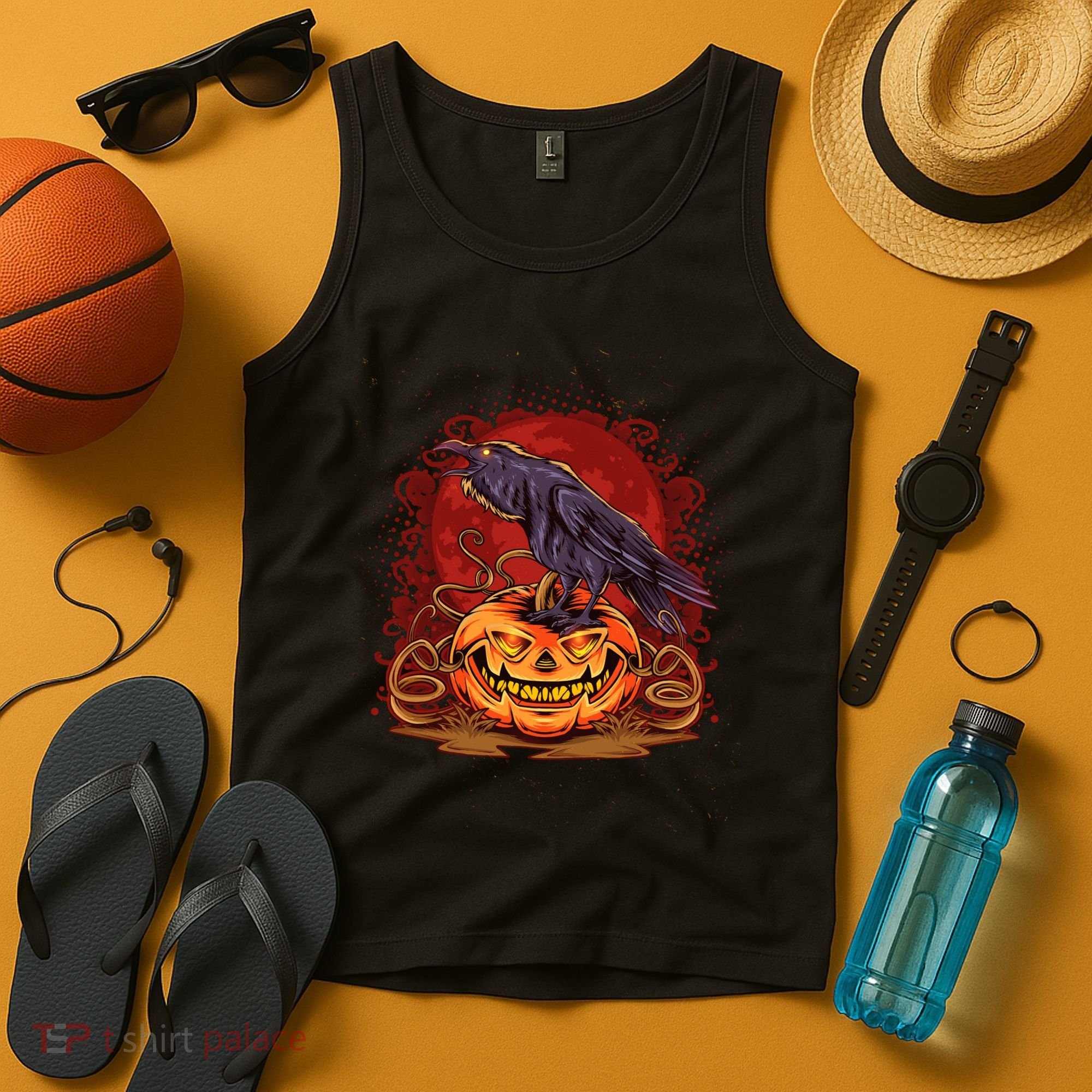 Spooky Halloween Raven Crow Jacklantern Pumpkin Tank Top